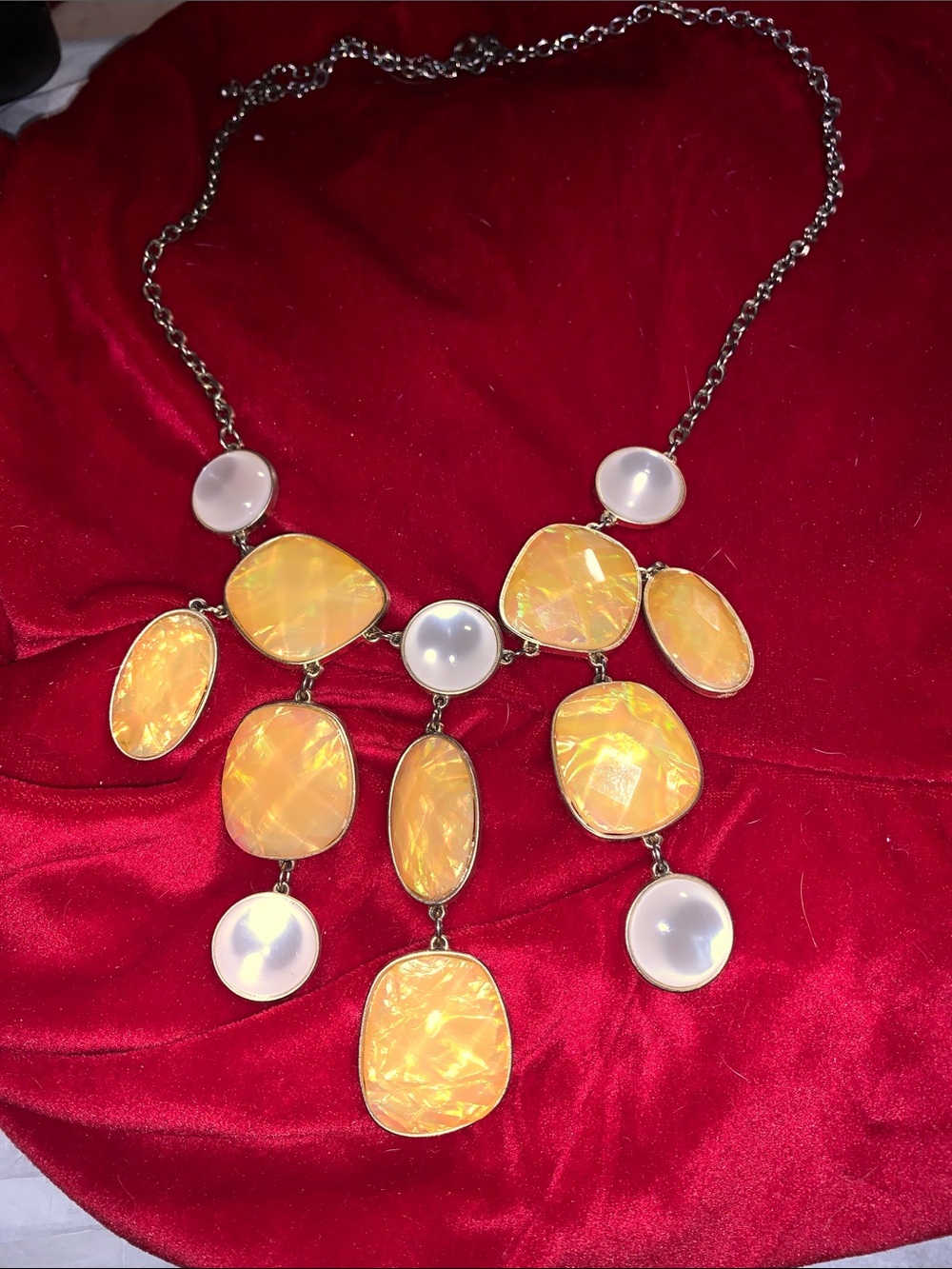 Premier Designs Yellow Opalescent Drop Necklace with Pearl Accents